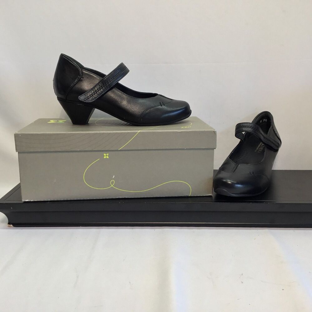 Ziera Emerald Black Leather Mary Jane Wedge Shoes Womens Size 36 W